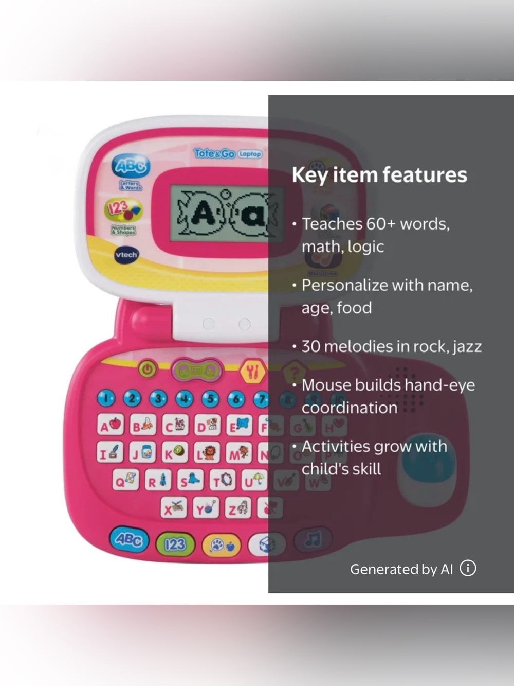 VTech Pink Kids Learning Laptop - Tote & Go Style Educational Toy - Picture 2 of 8